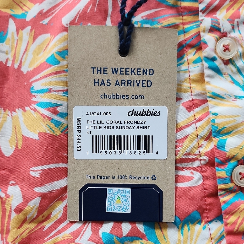 Chubbies Lil Coral Frondzy Sunday Shirt 4T - Picture 4 of 5